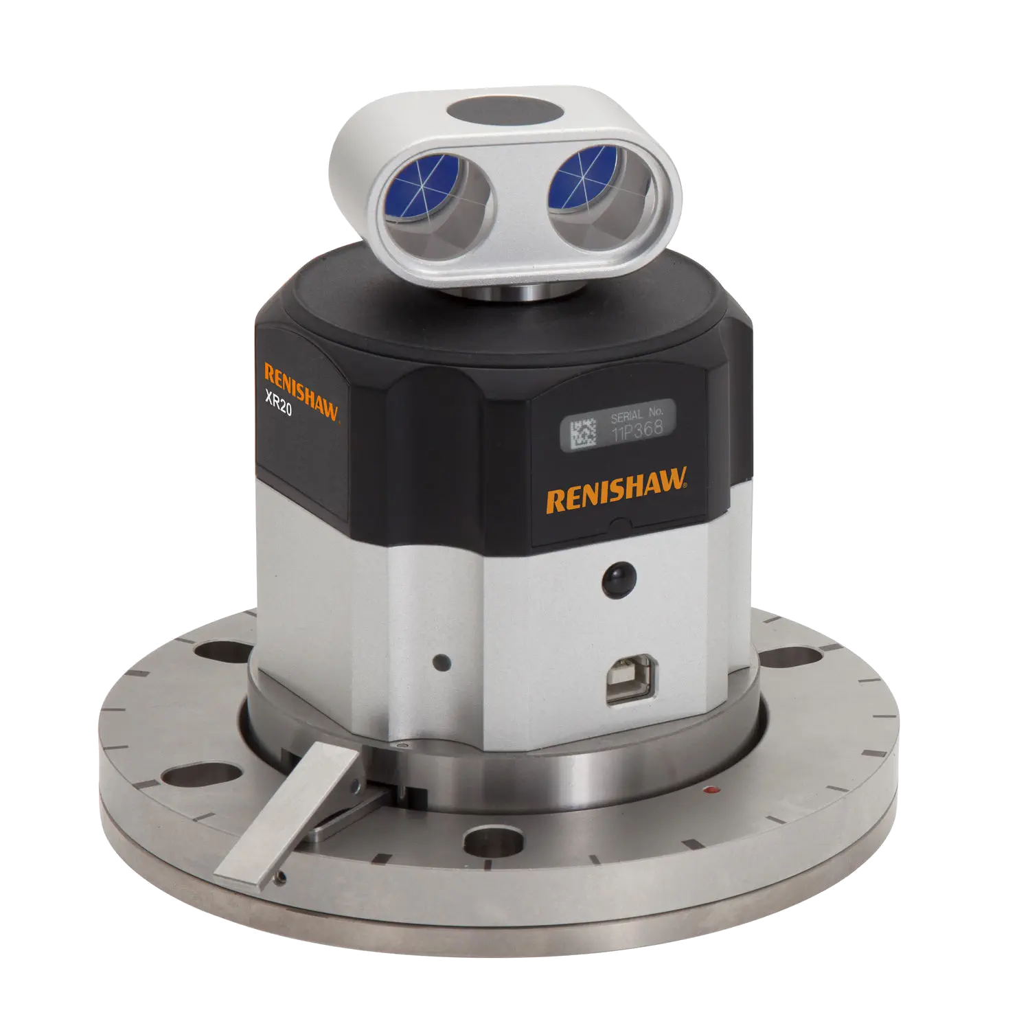 Sistema Renishaw XR20 utilizado em calibração de eixos rotativos